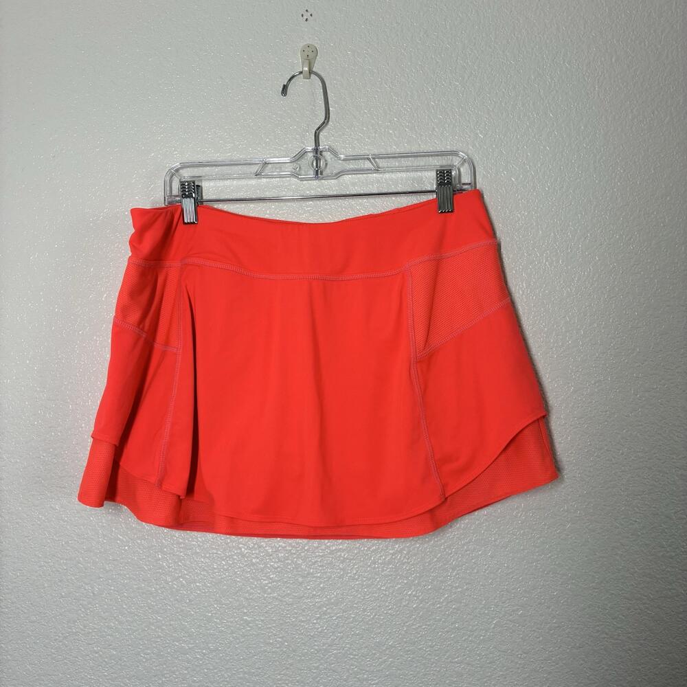 Athleta Skort Womens Large Orange Athletic Lined Pockets Zip Waist Tennis